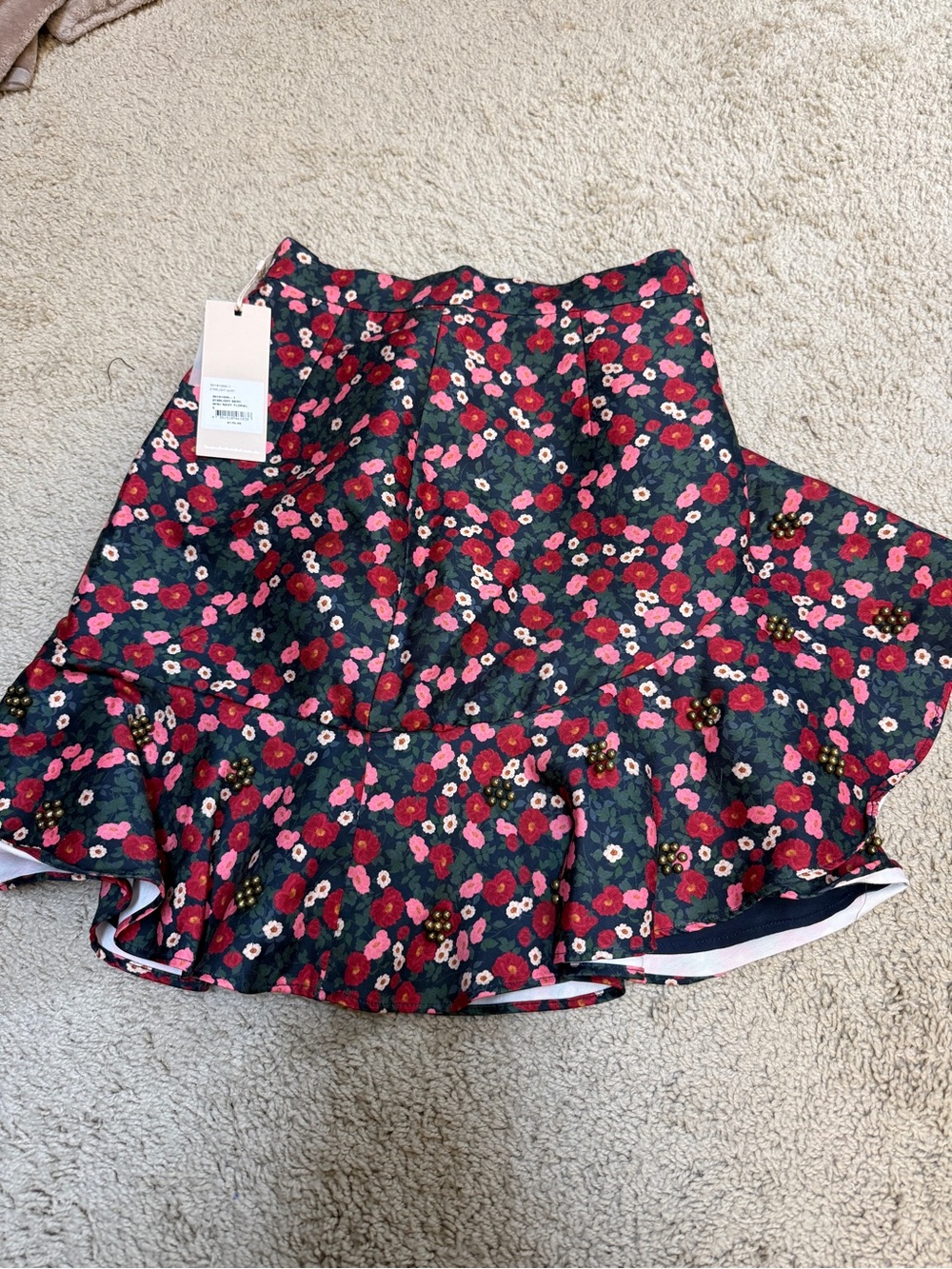KEEPSAKE the Label Floral Ruffle Skater Skirt - Navy with Pink & Red Flowers